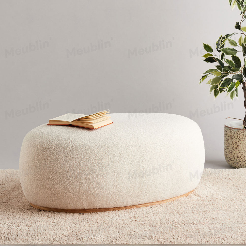 Tabouret de luxe en bouclette - Blanc cassé - Séjour et Salon