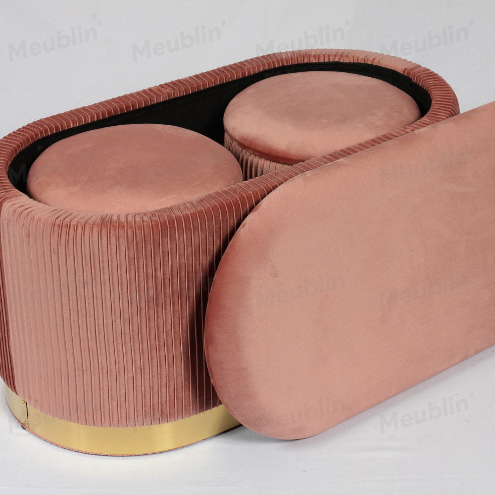 Set de 3 tabourets Velours Rose PRESTIGE - chambre à coucher