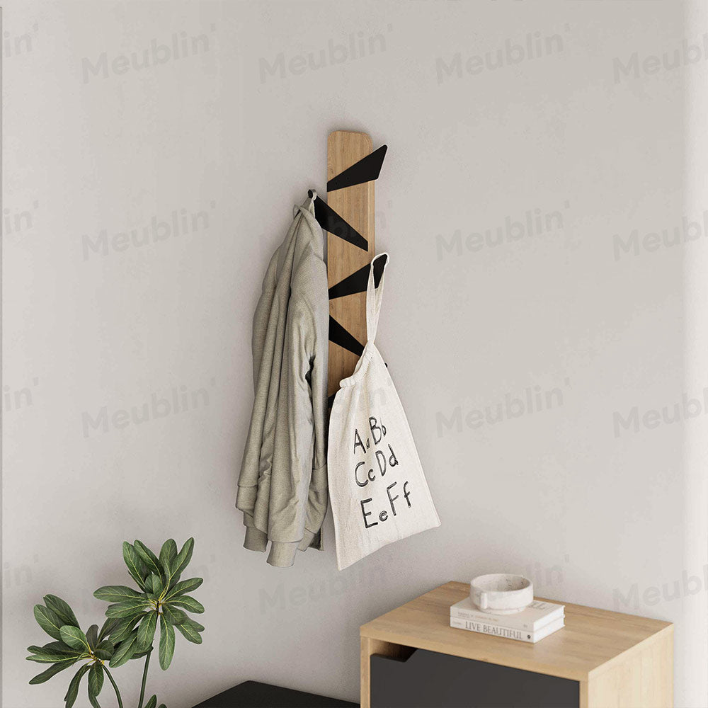 Porte-manteau décoratif en bois et métal - ALESTA 74cm - Chêne et Noir