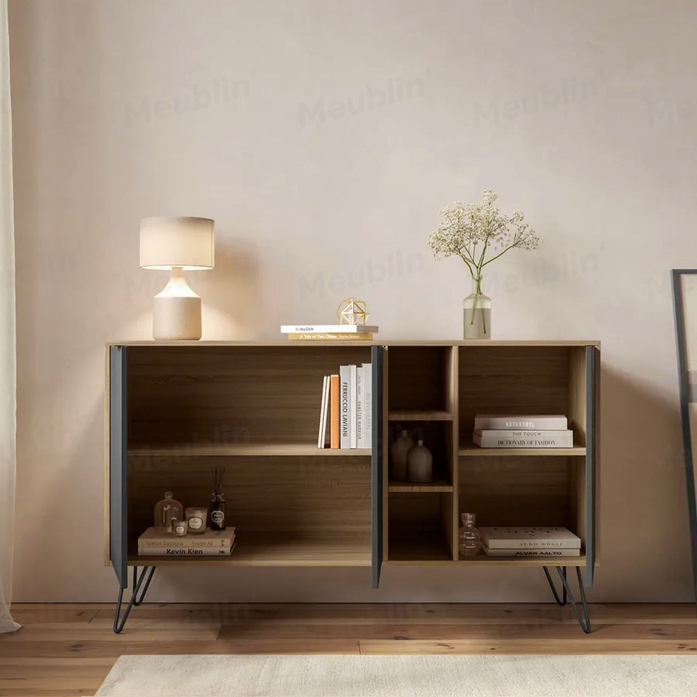 Console CLARA 142 cm - Buffet et Bahut de rangement - Chêne et gris
