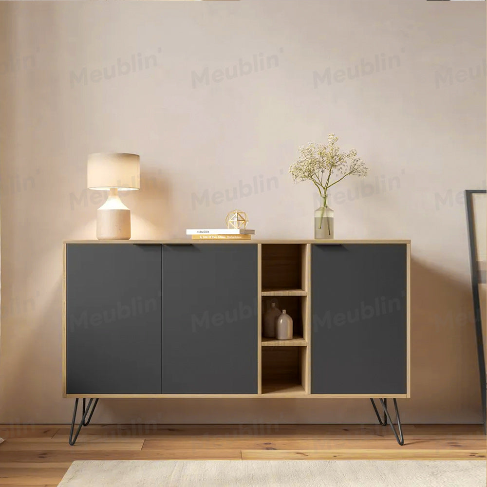 Console CLARA 142 cm - Buffet et Bahut de rangement - Chêne et gris