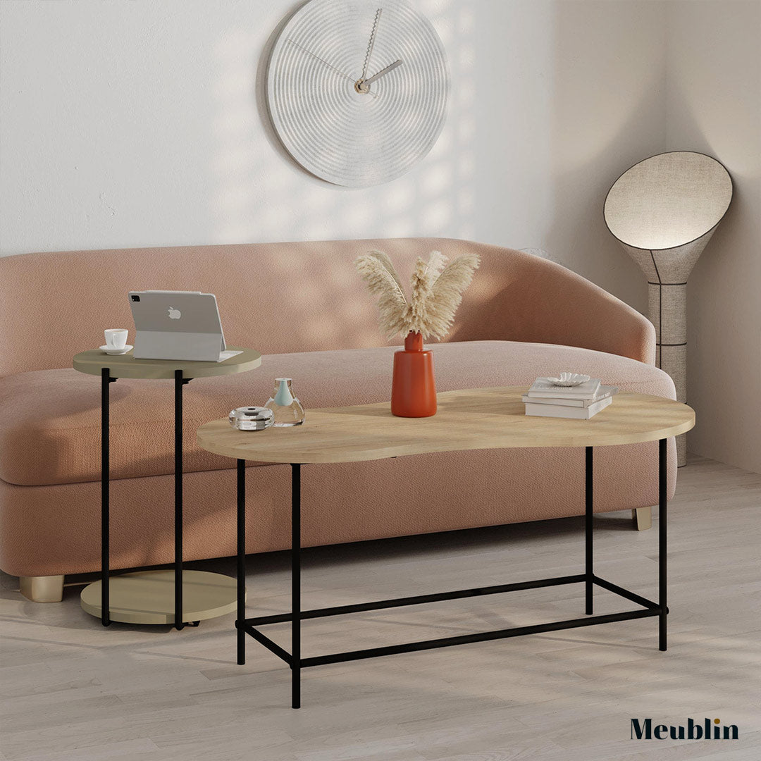 Set de 2 Tables pour séjour CUDDLE 102 cm - Chêne et Vert Cendre