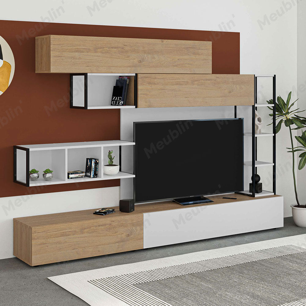 Ensemble de Meuble TV avec rangement TRONADOR 260 cm - Blanc et Chêne