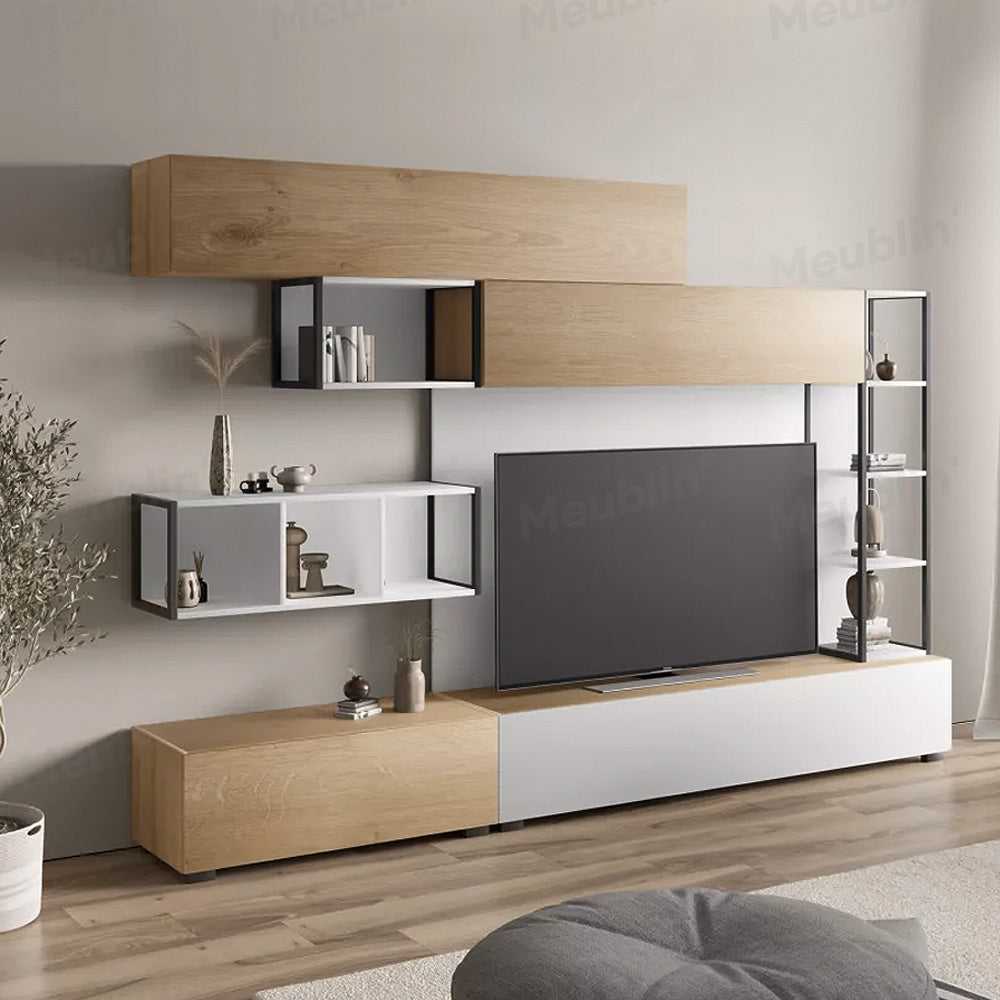 Ensemble de Meuble TV avec rangement TRONADOR 260 cm - Blanc et Chêne