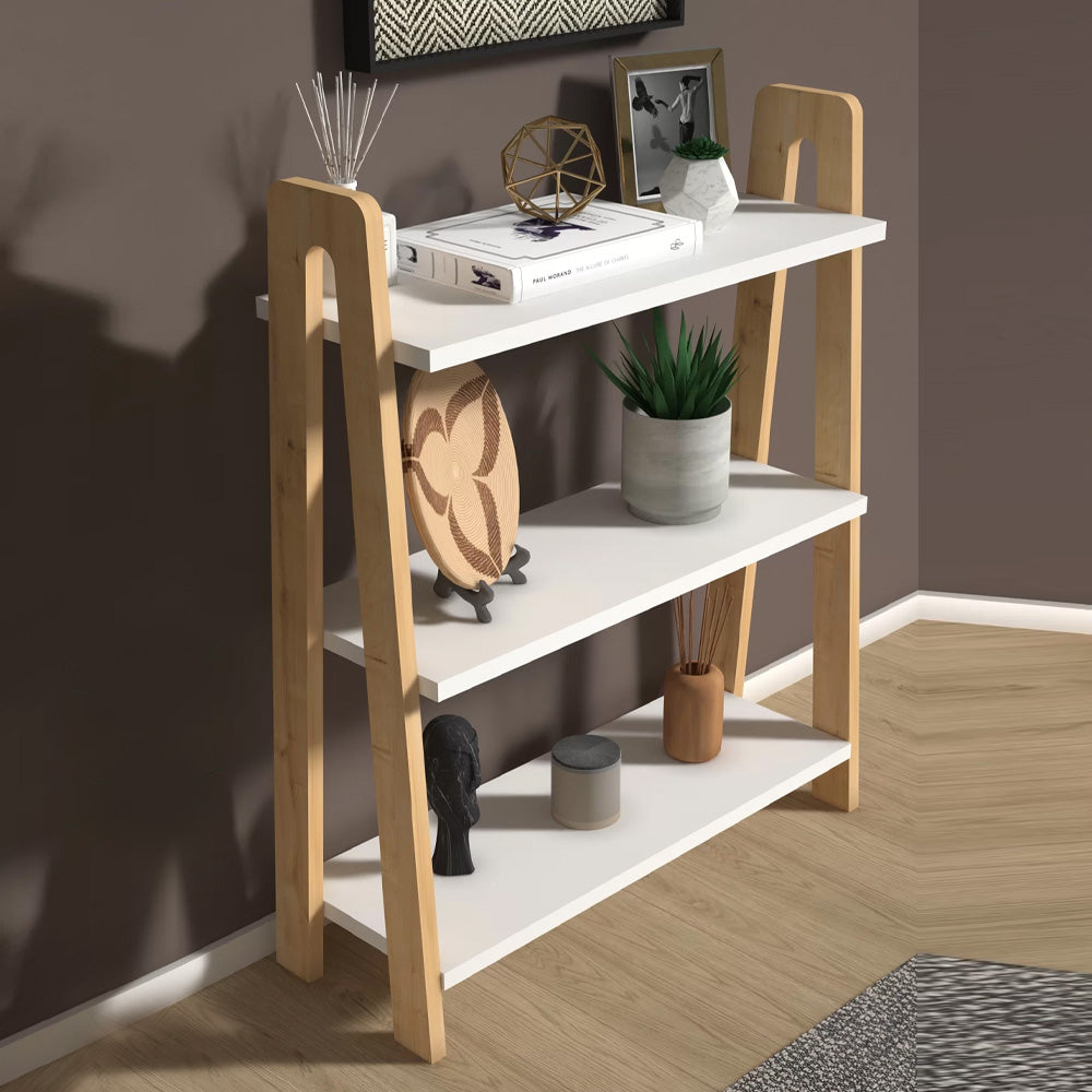Étagère Bibliothèque à 3 niveaux COMO 80 cm - Blanc et chêne - Meublin.ma Bibliothèque à étagères libres Meublin.ma