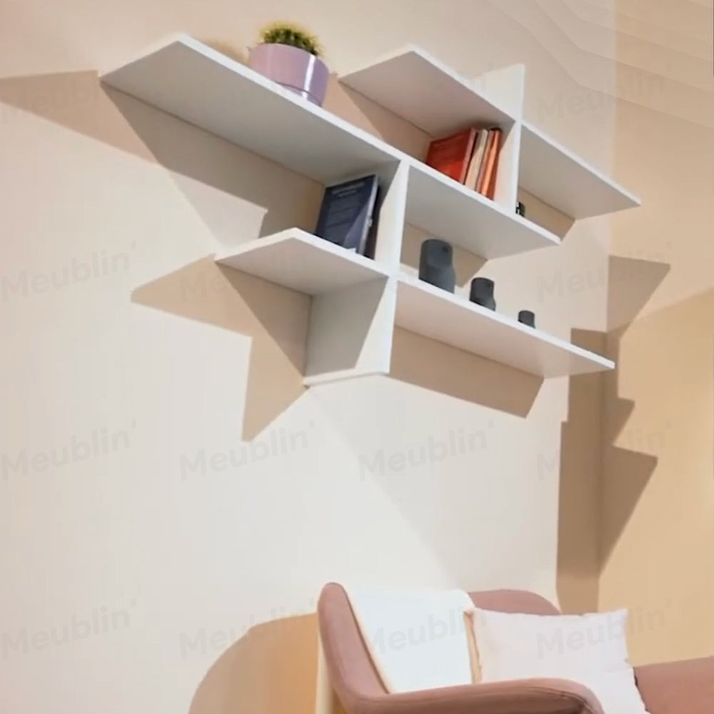 Étagère murale LEO 123 cm - Blanc - Salon ou séjour
