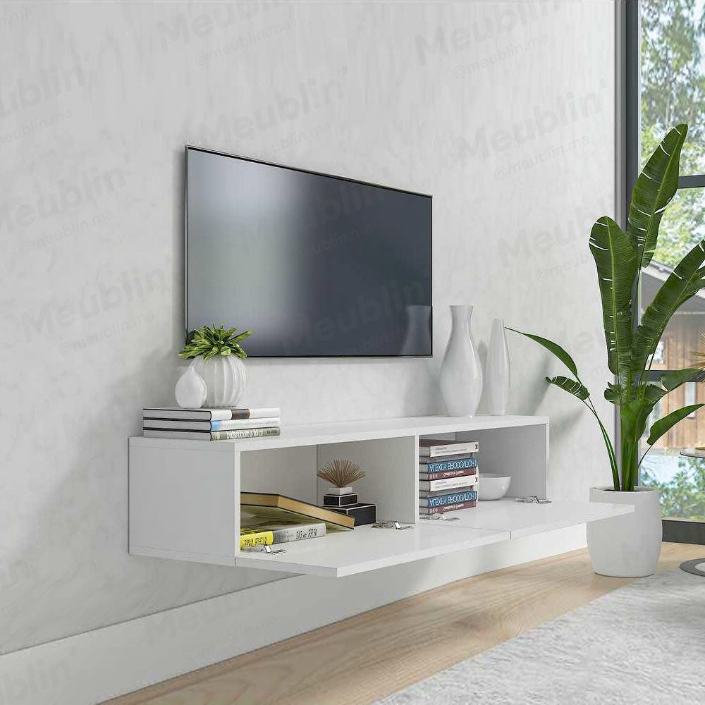 Meuble TV suspendu ARISTO 135 cm - Blanc - Décoration d'intérieur - Meublin.ma Meuble TV Meublin.ma