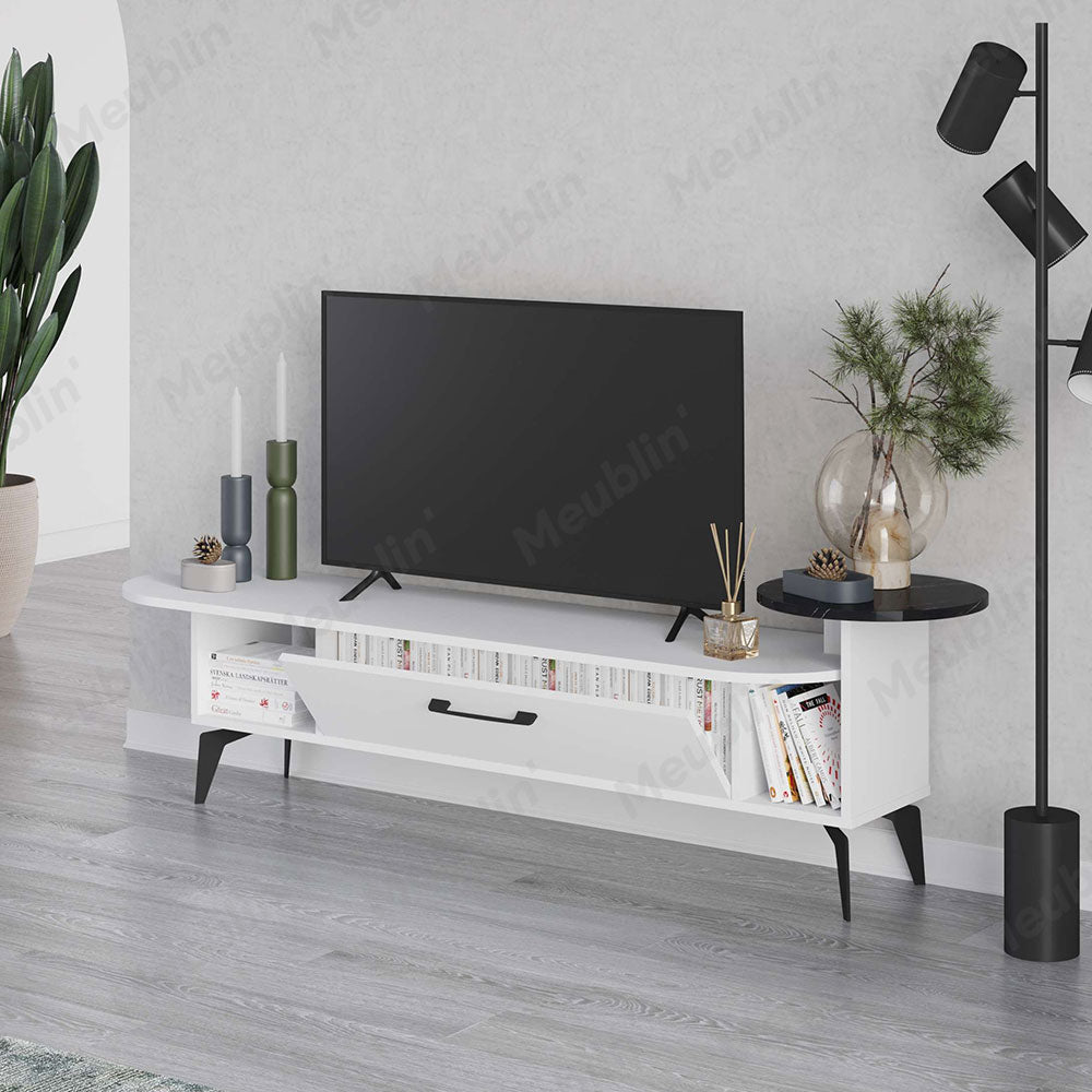 Meuble TV moderne ADA 190 cm pour séjour ou salon - Blanc