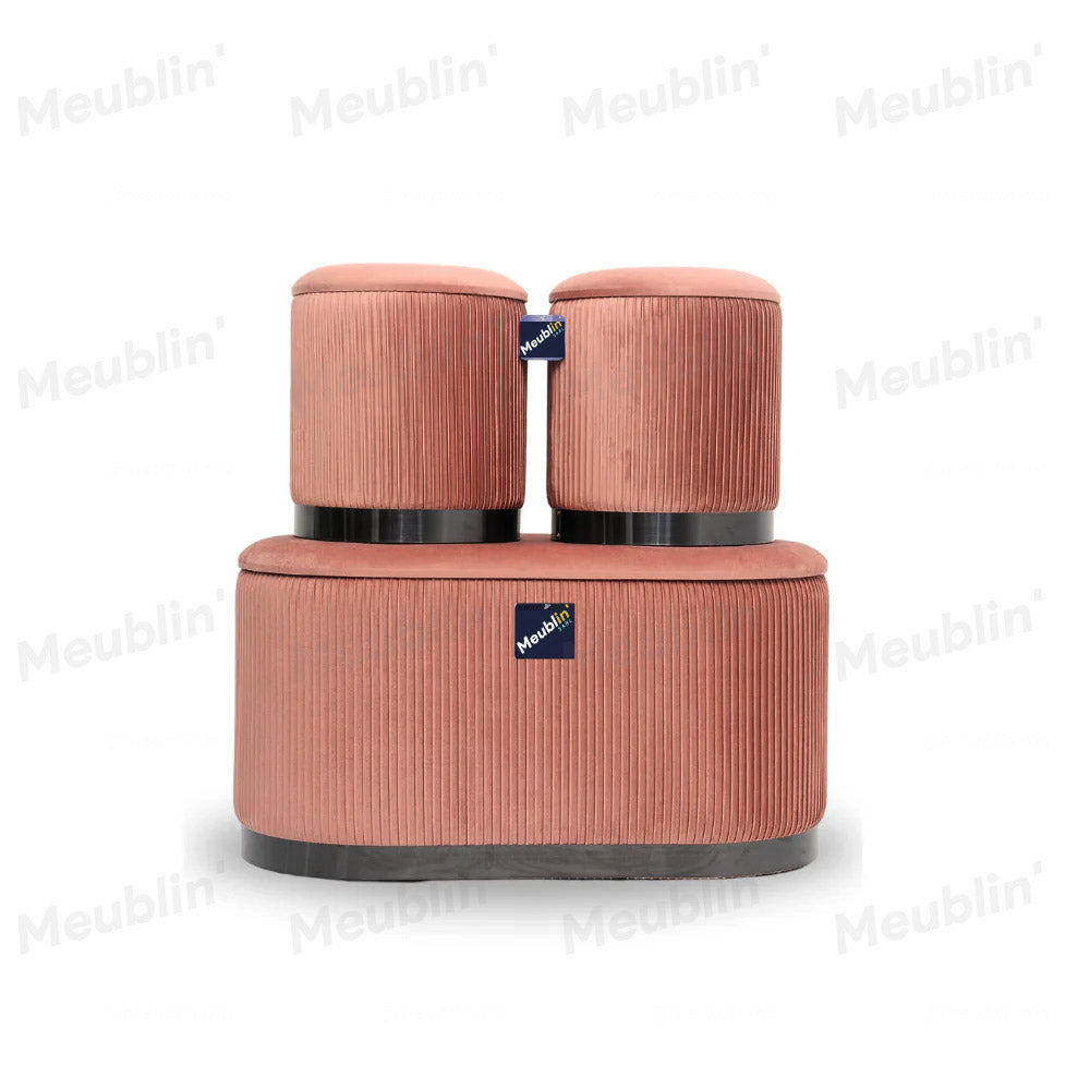 Set de 3 tabourets Velours Rose PRESTIGE - chambre à coucher