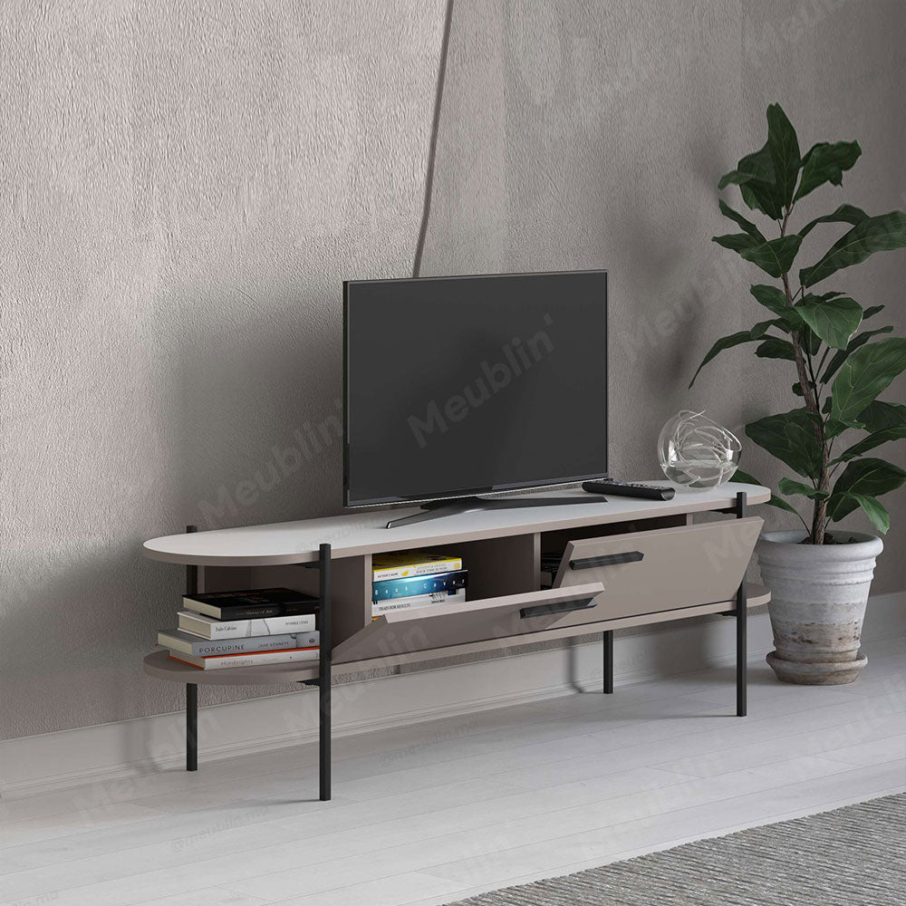 Table TV à design minimaliste OTIS 160 cm - Beige Cappuccino et Blanc