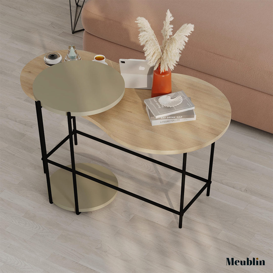 Set de 2 Tables pour séjour CUDDLE 102 cm - Chêne et Vert Cendre