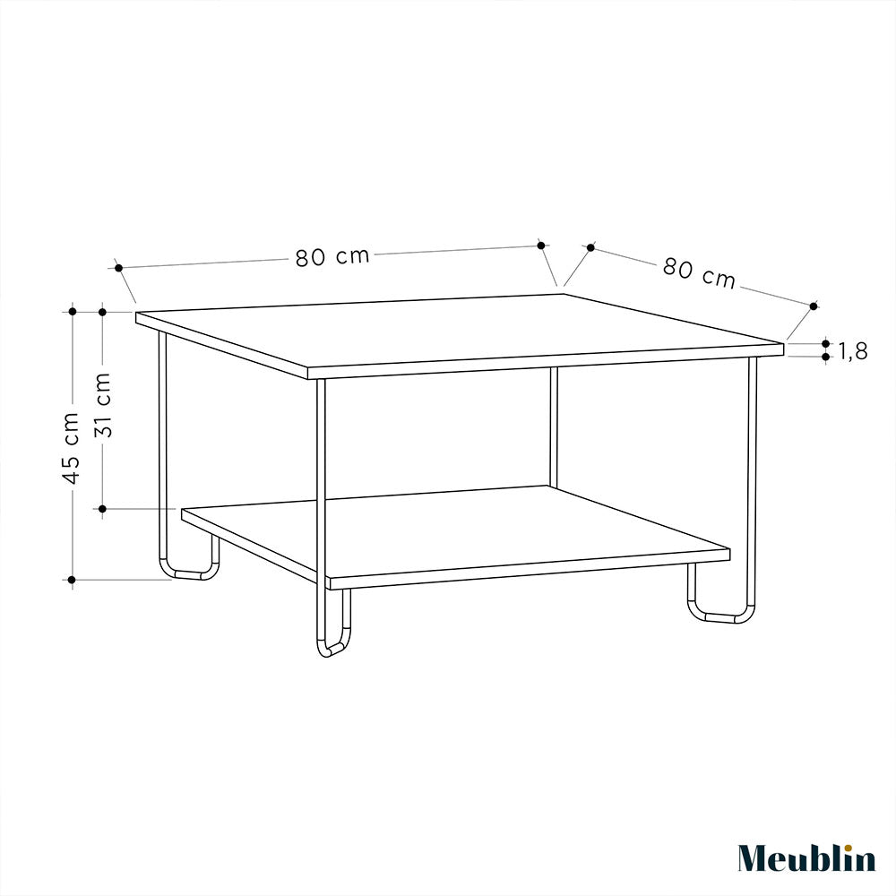 Table basse carrée pour séjour MARBO 80 cm - Cappuccino