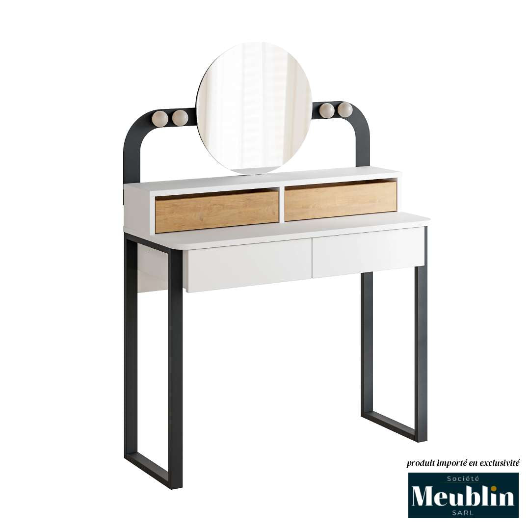 Table coiffeuse LORA à tiroirs avec miroir et LED intégré - Chambre à coucher