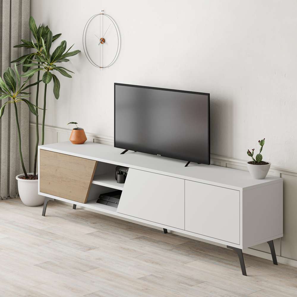 Meuble TV moderne FIONA 180 cm - Salon et séjour - Chêne et blanc - Meublin.ma Meuble TV Meublin.ma