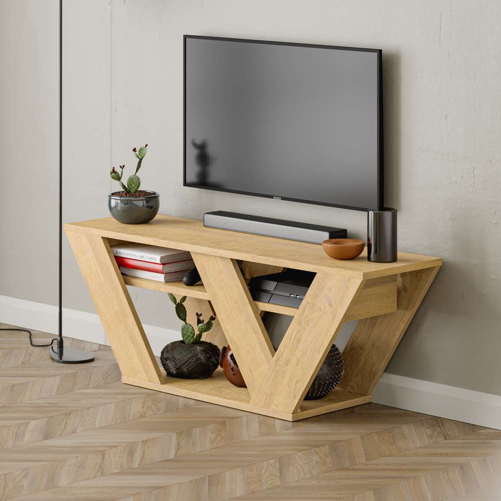 Stand TV moderne PIPRALLA 110 cm - Salon et séjour - Chêne - Meublin.ma Meuble TV Meublin.ma