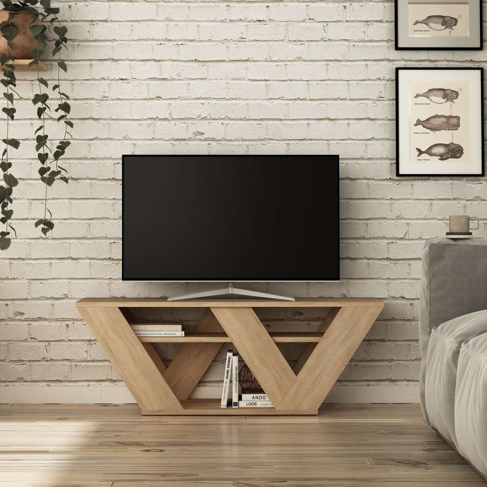 Stand TV moderne PIPRALLA 110 cm - Salon et séjour - Chêne - Meublin.ma Meuble TV Meublin.ma