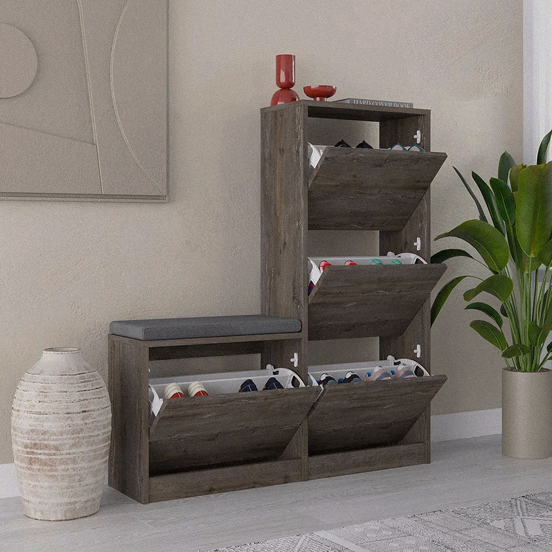 Meuble chaussures à 4 compartiments DUDE 118 cm - Dark Brown