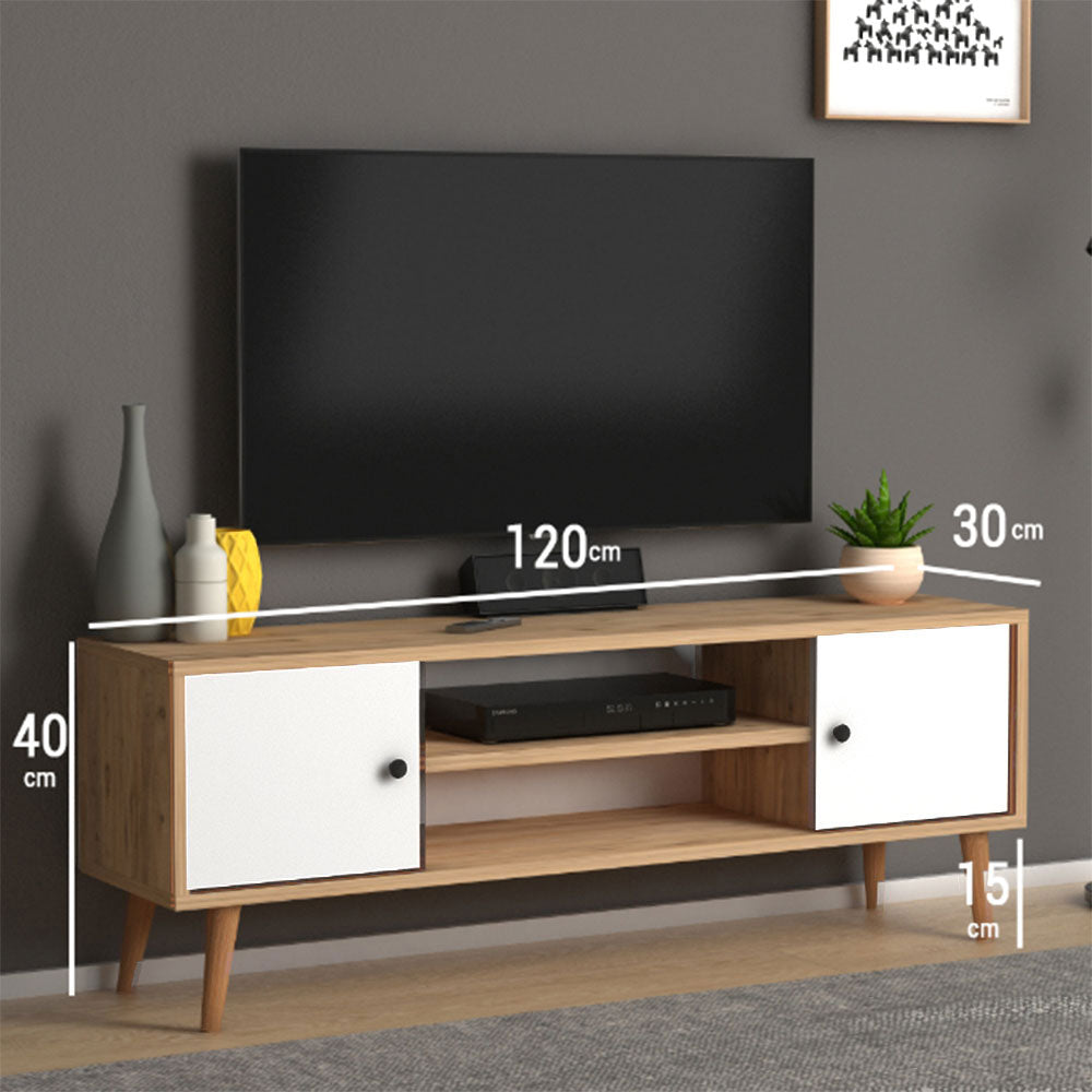 Meuble TV PARMA 120 cm - chêne et blanc - salon et séjour - Meublin.ma Meuble TV Meublin.ma